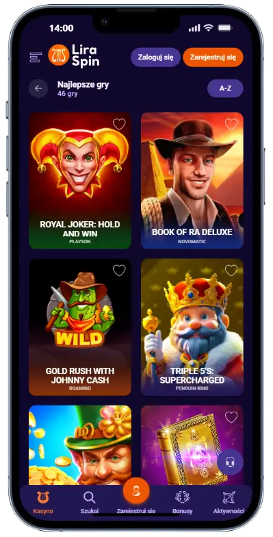 Najlepsze gry w LiraSpin Lista 46 najlepszych gier w kasynie LiraSpin z miniaturami slotów: Royal Joker Hold and Win, Book of Ra Deluxe, Gold Rush with Johnny Cash oraz Triple 5s Supercharged